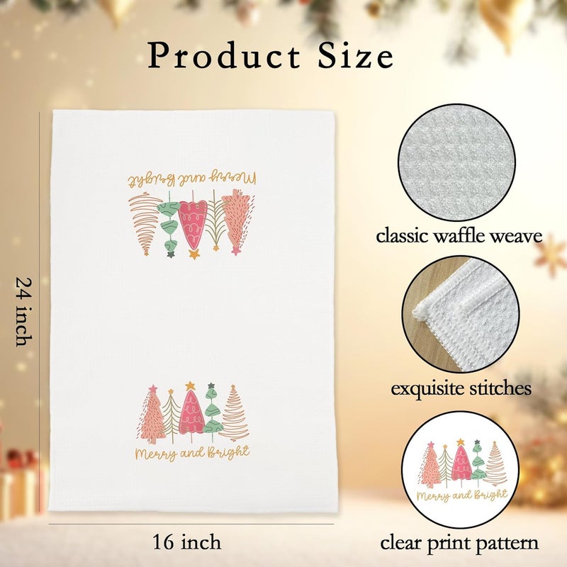 BitKan Pink Christmas Tree Bathroom Hand Towels - Merry Bright Christmas Decor for Kitchen, Xmas Decorative Hand Towels Gifts, Housewarming Gifts Idea New Home - Image 1